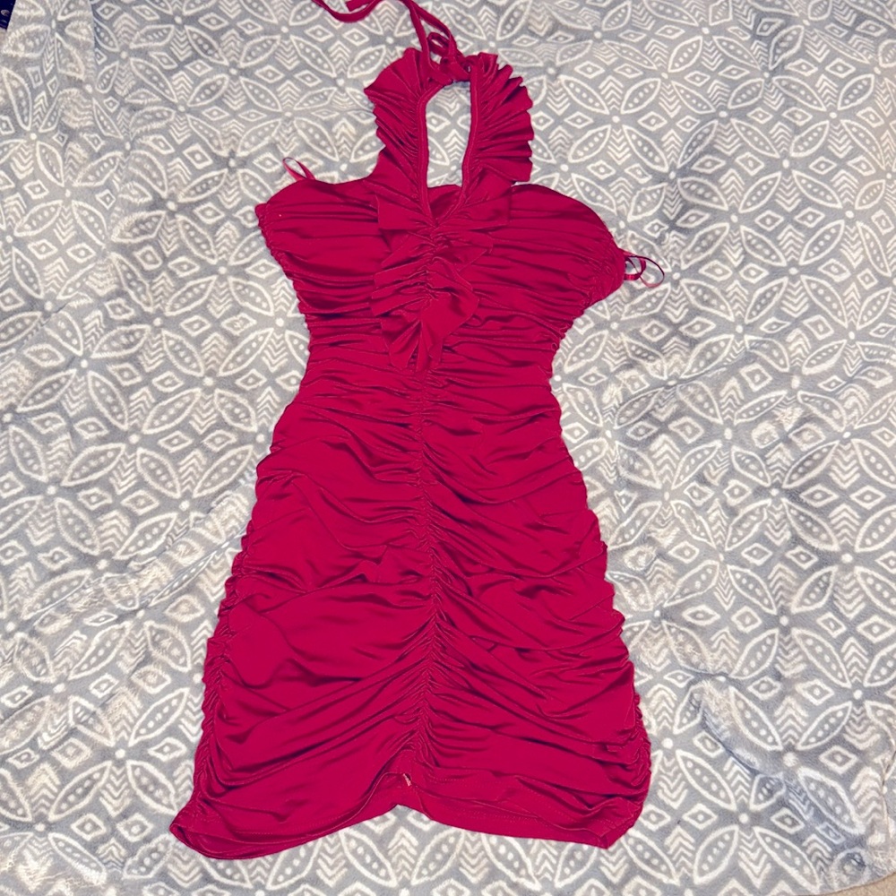 Ruched mini red dress